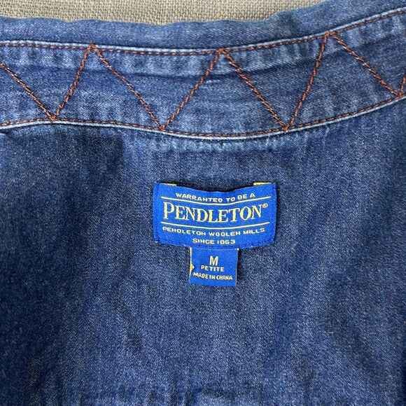 Pendleton Shirt Womens Petite Medium Denim Blue Jean Pearl Snap Button Down - Picture 9 of 12